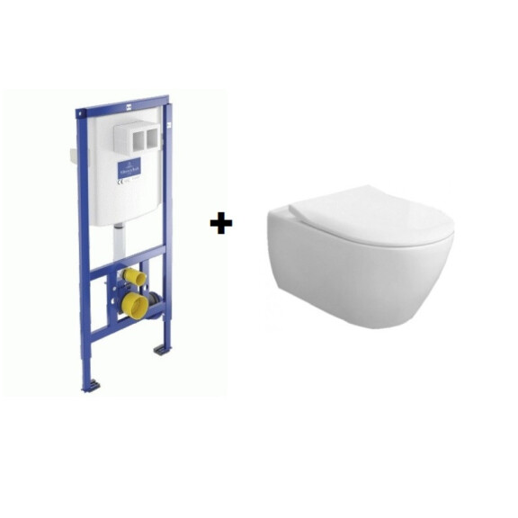 Villeroy & Boch ViConnect Subway 2.0 Zestaw Stelaż podtynkowy do WC H112 cm + toaleta WC z deską sedesową wolnoopadającą biały 92246100+5614R2R1