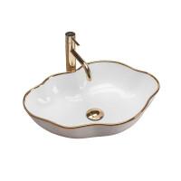 Rea Pearl Gold Edge Umywalka nablatowa 51,5x37,5 cm śnieżnobiała/złota REA-U0696