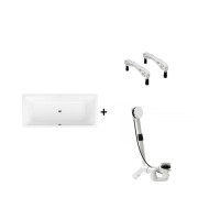 Villeroy & Boch Targa Zestaw Wanna prostokątna 160x70 cm + nóżki + syfon do wanny z odpływem na środku biały Weiss Alpin/chrom UBA167FRA2V01+U99740000+138561