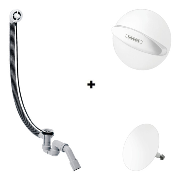 Hansgrohe Flexaplus Syfon wannowy + element zewnętrzny biały mat 58141180+58185700