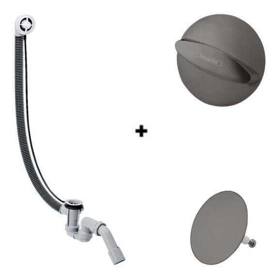 Hansgrohe Flexaplus Syfon wannowy + element zewnętrzny czarny chrom szczotkowany 58141180+58185340