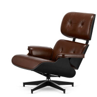 Fotel Lucera XL insp. Lounge Chair  Brązowa Skóra Czarny dąb Czarna z chromowanymi grzbietami