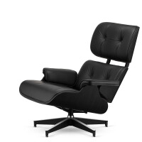 Fotel Lucera XL insp. Lounge Chair  Czarna Skóra Czarny dąb Czarna z chromowanymi grzbietami