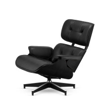 Fotel Lucera insp. Lounge Chair  Czarna Skóra Czarny dąb Czarna z chromowanymi grzbietami