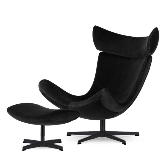 Fotel Larvik z podnóżkiem velvet styl industrialny do salonu obrotowy Czarny (YA2313-20) Czarna