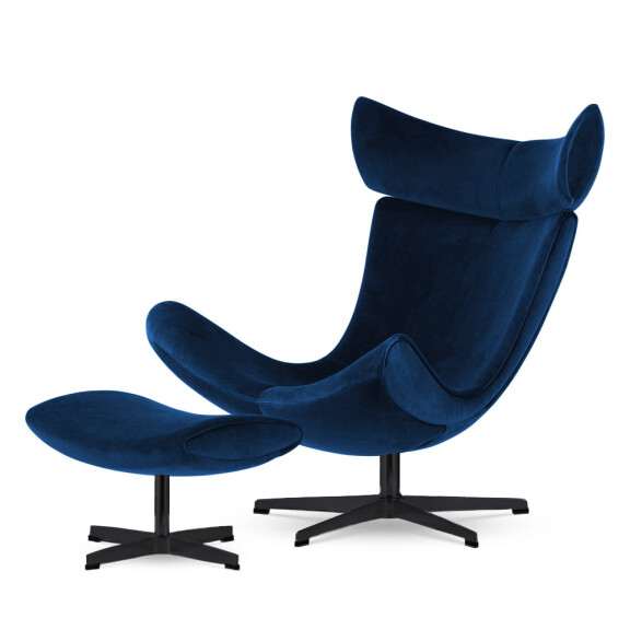 Fotel Larvik z podnóżkiem velvet styl industrialny do salonu obrotowy Ciemnogranatowy (SWAN-18) Czarna
