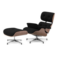 Fotel Lucera z podnóżkiem insp. Lounge Chair Velvet Czarny (YA2313-20) Jasny orzech Chromowana