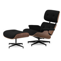 Fotel Lucera XL z podnóżkiem insp. Lounge Chair Velvet Czarny (YA2313-20) Ciemny orzech