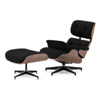 Fotel Lucera z podnóżkiem insp. Lounge Chair Velvet Czarny (YA2313-20) Jasny orzech Czarna z chromowanymi grzbietami