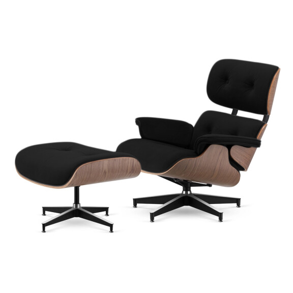 Fotel Lucera z podnóżkiem insp. Lounge Chair Velvet Czarny (YA2313-20) Jasny orzech Czarna z chromowanymi grzbietami