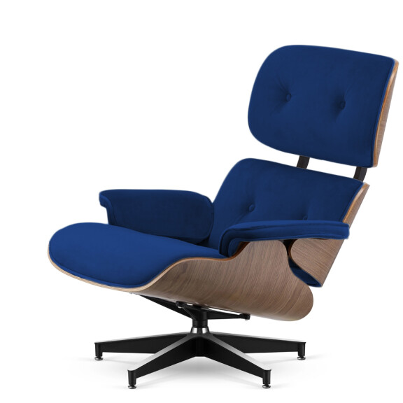 Fotel Lucera XL  insp. Lounge Chair  Velvet Granatowy (SWAN-08) Jasny orzech