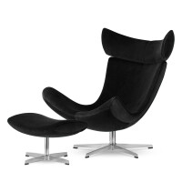 Fotel Larvik z podnóżkiem velvet styl industrialny do salonu obrotowy Czarny (YA2313-20) Srebrna