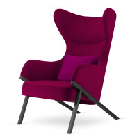 Fotel Classy styl glamour wygodny elegancki uszak do salonu Czarna Fotel bordowy (SWAN-14) / poducha fioletowa błyszcząca (5051-21)