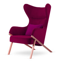 Fotel Classy styl glamour wygodny elegancki uszak do salonu Różowe złoto Fotel bordowy (SWAN-14) / poducha fioletowa błyszcząca (5051-21)