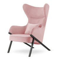 Fotel Classy styl glamour wygodny elegancki uszak do salonu Czarna Fotel pudrowy róż (SWAN-40) / poducha pudrowy róż błyszcząca (5051-10)