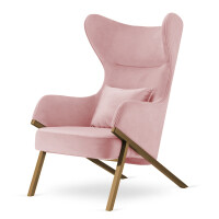 Fotel Classy styl glamour wygodny elegancki uszak do salonu Mosiądz Fotel pudrowy róż (SWAN-40) / poducha pudrowy róż błyszcząca (5051-10)