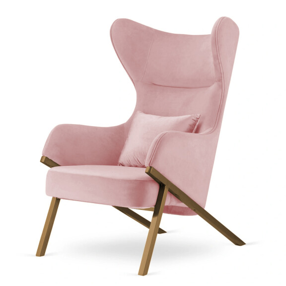 Fotel Classy styl glamour wygodny elegancki uszak do salonu Mosiądz Fotel pudrowy róż (SWAN-40) / poducha pudrowy róż błyszcząca (5051-10)