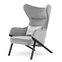 Fotel Classy styl glamour wygodny elegancki uszak do salonu Czarna Fotel jasnoszary (SWAN-12) / poducha srebrna błyszcząca (5051-44)