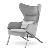 Fotel Classy styl glamour wygodny elegancki uszak do salonu Srebrna Fotel jasnoszary (SWAN-12) / poducha srebrna błyszcząca (5051-44)