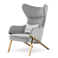 Fotel Classy styl glamour wygodny elegancki uszak do salonu Złota Fotel jasnoszary (SWAN-12) / poducha srebrna błyszcząca (5051-44)