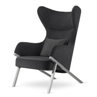 Fotel Classy styl glamour wygodny elegancki uszak do salonu Srebrna Fotel ciemnoszary (SWAN-13) / poducha czarna błyszcząca (5051-38)