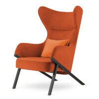 Fotel Classy styl glamour wygodny elegancki uszak do salonu Czarna Fotel pomarańczowy (SWAN-05) / poducha pomarańczowa błyszcząca (5051-20)