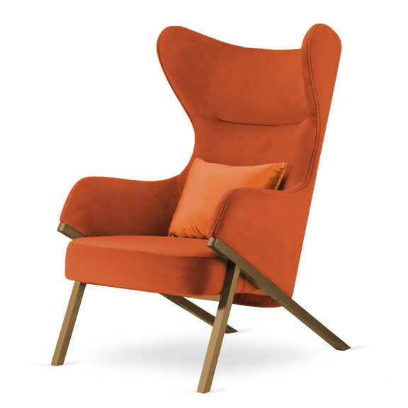 Fotel Classy styl glamour wygodny elegancki uszak do salonu Mosiądz Fotel pomarańczowy (SWAN-05) / poducha pomarańczowa błyszcząca (5051-20)