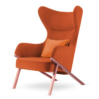 Fotel Classy styl glamour wygodny elegancki uszak do salonu Różowe złoto Fotel pomarańczowy (SWAN-05) / poducha pomarańczowa błyszcząca (5051-20)