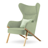 Fotel Classy styl glamour wygodny elegancki uszak do salonu Złota Fotel jasnozielony (SWAN-60) / poducha jasnozielona błyszcząca (5051-50)