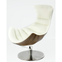 Fotel Vasto Lounge Chair skóra naturalna  obrotowy do salonu Jasny orzech Biały