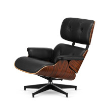 Fotel Lucera insp. Lounge Chair  Czarna Skóra Brazylijski palisander Czarna z chromowanymi grzbietami