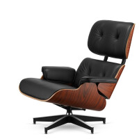 Fotel Lucera XL insp. Lounge Chair  Czarna Skóra Brazylijski palisander Czarna z chromowanymi grzbietami