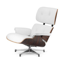 Fotel Lucera XL insp. Lounge Chair  Biała Skóra Ebony Chromowana