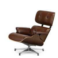 Fotel Lucera insp. Lounge Chair  Brązowa skóra Ciemny orzech Chromowana