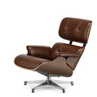 Fotel Lucera insp. Lounge Chair  Brązowa skóra Jasny orzech Chromowana