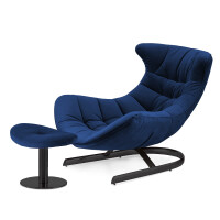 Fotel Storto z podnóżkiem wygodny wypoczynkowy do salonu Velvet XZ Granatowy (SWAN-08) Czarna