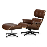 Fotel Lucera XL z podnóżkiem insp. Lounge Chair Brązowa Skóra PROMOCJA Ciemny orzech Czarna z chromowanymi grzbietami