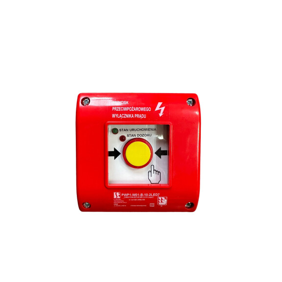 Przycisk przeciwpożarowego wyłącznika prądu PWP1-W01-B-10-2LED7