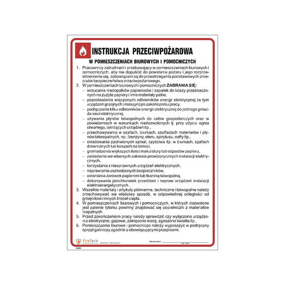 Znak "Instrukcja przeciwpożarowa w pomieszczeniach biurowych i pomocniczych" Signproject