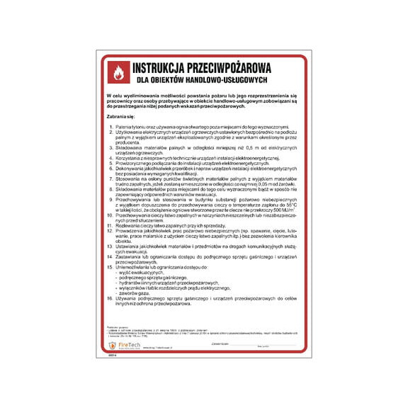 Znak "Instrukcja przeciwpożarowa dla obiektów handlowo-usługowych" Signproject