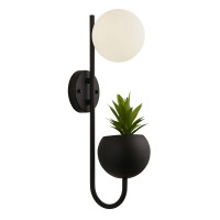 61220BK x Lunar Wall Light - Black Metal &amp; Opal Glass Searchlight