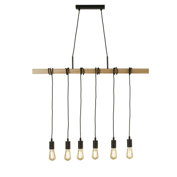95041-6BR drewnoy 6Lt Bar Lampa wisząca -drewno &amp; czarny Metal Searchlight