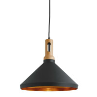 7051BK Wong Lampa wisząca - czarny with drewno Effect Cap Searchlight