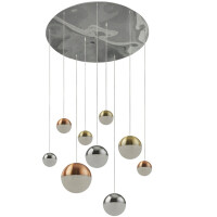 4519-9 Planets 9Lt Multi-Drop -miedź,Chrome,Brass &amp; kryształ Sand Searchlight