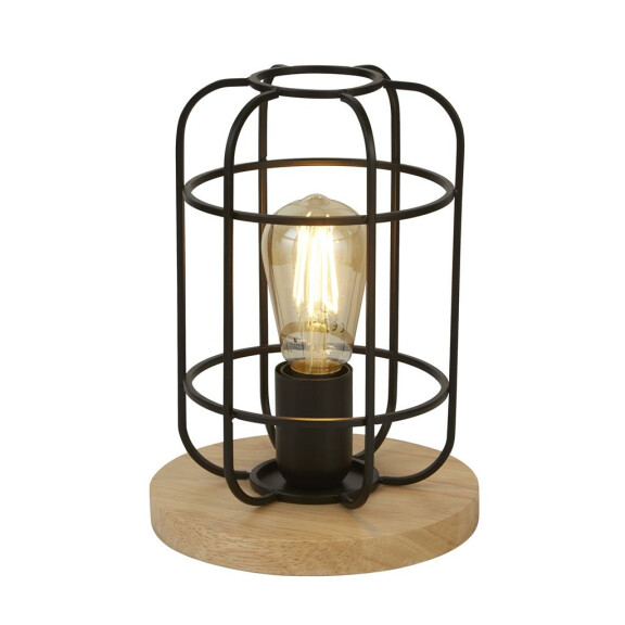 EU81951-1BK Vision Cage Lampa stołowa - Matt czarny &amp; drewno Searchlight