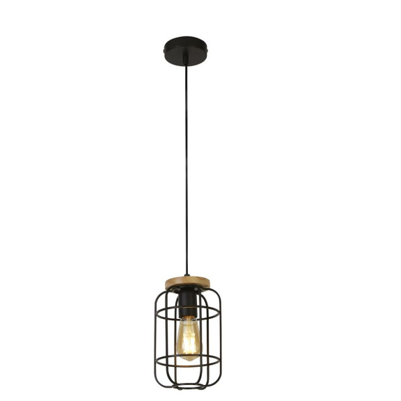 81953-1BK Vision Cage Lampa wisząca - Matt czarny &amp; drewno Searchlight