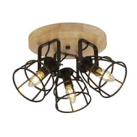 81698-3BK Vision 3Lt Cage Round Lampa sufitowa - Matt czarny &amp; drewno Searchlight