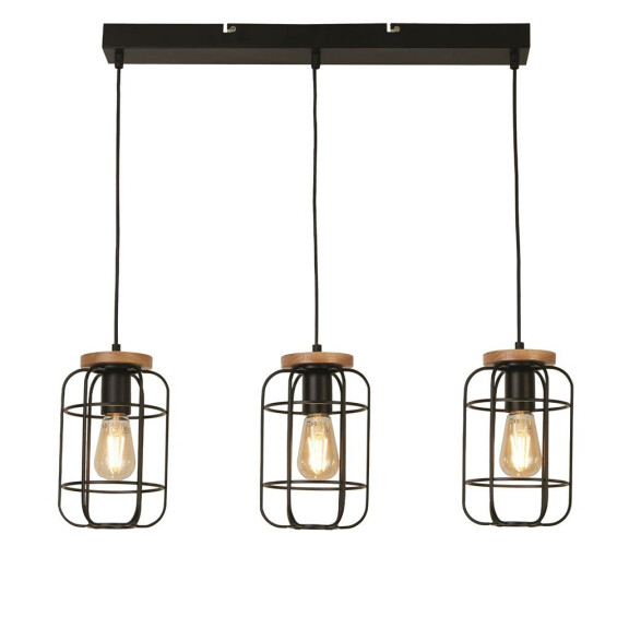 81953-3BK Vision 3Lt Cage Bar Lampa wisząca - Matt czarny &amp; drewno Searchlight