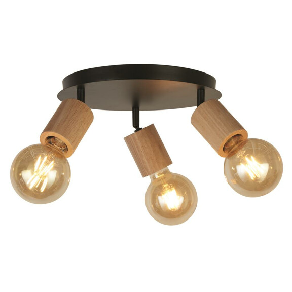 50211-3NA Spinny 3Lt Round reflektorek- drewno &amp; czarny Metal Searchlight