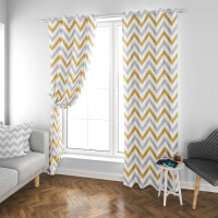 Zasłona gotowa szaro żółte zygzaki  140x210 TAŚMA